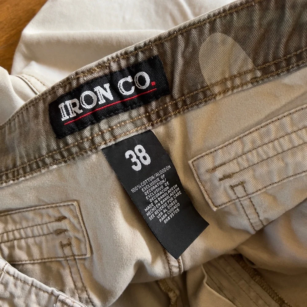 IRON CO. Mens Khaki Beige Canvas 100% Cotton Cargo Utility Shorts size 38